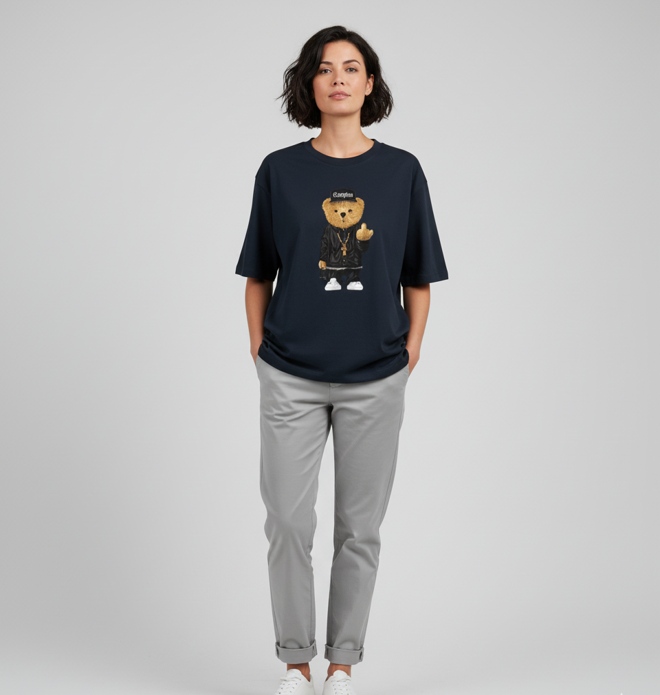 Middle Finger Bear Women Oversized Classic T-Shirt