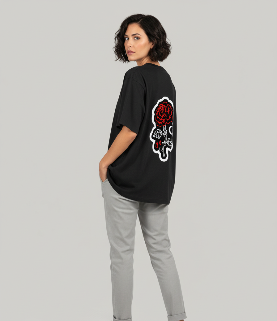 'Red Rose' Women Oversized Classic T-Shirt