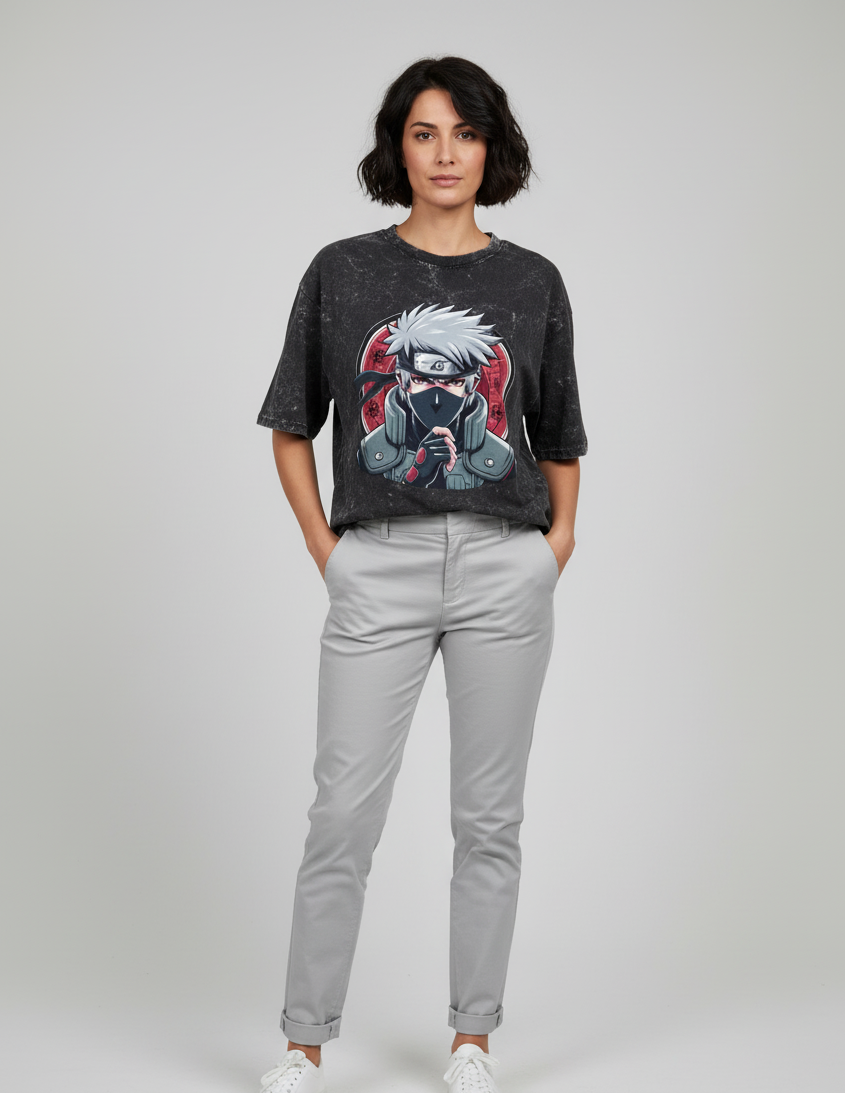 ITACHI UCHIHA Women Acid Washed Oversized Tee